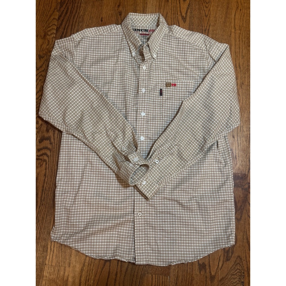 Cinch WRX Mens Flame Resistant FR Work Shirt Tan Grid HRC-2 ATPV 8.5 Large